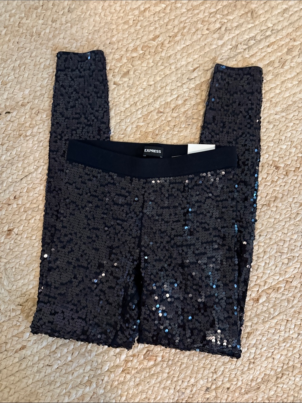 Express Black Sequin high rise leggings xs